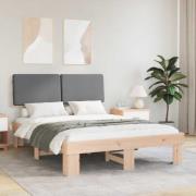 vidaXL Sängram med Klädd Huvudgavel Ljusgrå 140 x 190 cm Massiv furu