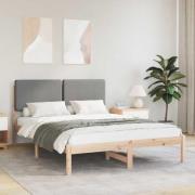 vidaXL Sängram med Klädd Huvudgavel Ljusgrå 150 x 200 cm Massiv furu