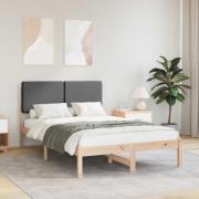 vidaXL Sängram med Klädd Huvudgavel Mörkgrå 135 x 190 cm Massiv furu
