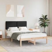 vidaXL Sängram med Klädd Huvudgavel Svart 135 x 190 cm Massiv furu