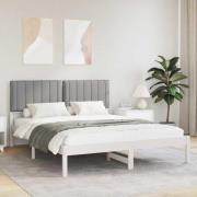 vidaXL Sängram med Klädd Huvudgavel Ljusgrå 150 x 200 cm Massivt furu