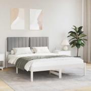 vidaXL Sängram med Klädd Huvudgavel Ljusgrå 135 x 190 cm Massivt furu