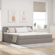 vidaXL Förvaringssäng med LED med madrass Taupe 200 x 200 cm tyg