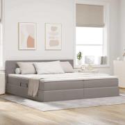 vidaXL Förvaringssäng med LED med madrass Taupe 200 x 200 cm tyg