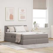 vidaXL Förvaringssäng med LED med madrass Taupe 140 x 200 cm tyg