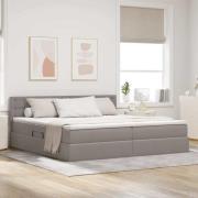vidaXL Förvaringssäng med LED med madrass Taupe 200 x 200 cm tyg