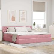 vidaXL Förvaringssäng med LED med madrass Rosa 200 x 200 cm Sammet