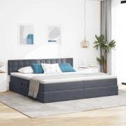 vidaXL Förvaringssäng med LED med madrass Mörkgrå 200 x 200 cm Sammet