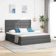 vidaXL Förvaringssäng med LED med led Mörkgrå 180 x 200 cm Polyester