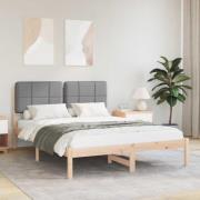 vidaXL Sängram med Klädd Huvudgavel Ljusgrå 140 x 200 cm Massiv furu