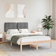 vidaXL Sängram med Klädd Huvudgavel Mörkgrå 120 x 190 cm Massiv furu