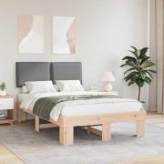 vidaXL Sängram med Klädd Huvudgavel Ljusgrå 120 x 190 cm Massiv furu