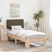 vidaXL Sängram med Klädd Huvudgavel Taupe 100 x 200 cm Massiv furu