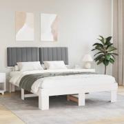 vidaXL Sängram med Klädd Huvudgavel Ljusgrå 160 x 200 cm Massiv furu