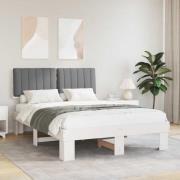 vidaXL Sängram med Klädd Huvudgavel Ljusgrå 135 x 190 cm Massiv furu
