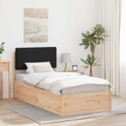 vidaXL Sängram med Klädd Huvudgavel Svart 80 x 200 cm Massiv furu