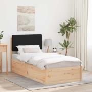 vidaXL Sängram med Klädd Huvudgavel Svart 75 x 190 cm Massiv furu