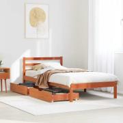 vidaXL Sängram utan madrass vaxad brun 90x200 cm massiv furu