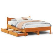 vidaXL Sängram med lådor vaxad brun 120x190 cm massiv furu