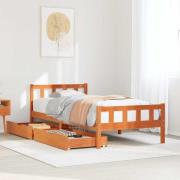 vidaXL Sängram utan madrass vaxbrun 75x190 cm massiv furu