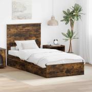 vidaXL Förvaringssäng med låda Rökt ek 90 x 190 cm Konstruerat trä