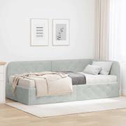 vidaXL Hörn Sängram med madrass Ljusgrå 90 x 200 cm Sammet