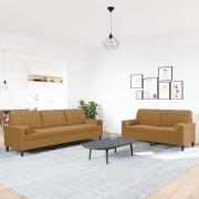 vidaXL Soffgrupp med dynor och bolster 2 delar brun sammet