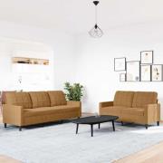 vidaXL Soffgrupp med dynor 2 delar brun sammet