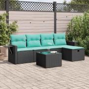 vidaXL Loungegrupp med dynor 6 delar svart konstrotting
