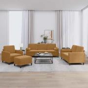 vidaXL Soffgrupp med kuddar 4 delar brun sammet