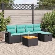 vidaXL Loungegrupp med dynor 6 delar svart konstrotting