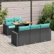 vidaXL Loungegrupp med dynor 6 delar svart konstrotting