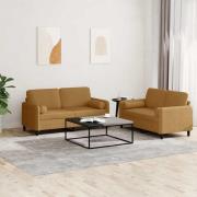 vidaXL Soffgrupp med kuddar 2 delar brun sammet