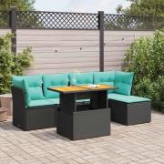 vidaXL Loungegrupp med dynor 6 delar svart konstrotting