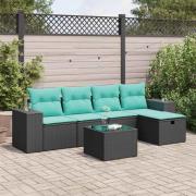 vidaXL Loungegrupp med dynor 6 delar svart konstrotting
