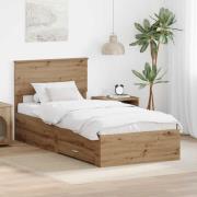 vidaXL Sängram med huvudgavel Artisan Ek 100 x 200 cm Konstruerat trä