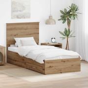 vidaXL Sängram med huvudgavel Artisan Ek 90 x 200 cm Konstruerat trä