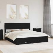 vidaXL Sängram med huvudgavel Svart Ek 180 x 200 cm Konstruerat trä