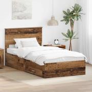 vidaXL Sängram med huvudgavel Gammalt trä 100 x 200 cm Konstruerat trä