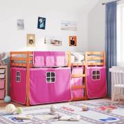 vidaXL Loftsäng med rutschkana rosa 90x190 cm massiv furu