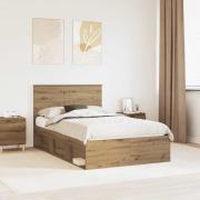 vidaXL Sängram med huvudgavel Artisan Ek 120 x 190 cm Massiv furu