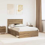 vidaXL Sängram med huvudgavel Artisan Ek 120 x 190 cm Massiv furu