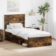 vidaXL Sängram med huvudgavel Rökt ek 90 x 190 cm Massiv furu