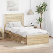 vidaXL Sängram med huvudgavel Sonoma-ek 90 x 200 cm Massiv furu
