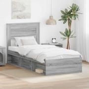 vidaXL Sängram med huvudgavel Grå Sonoma 90 x 200 cm Massiv furu