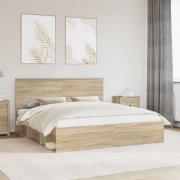 vidaXL Sängram med huvudgavel Sonoma 180 x 200 cm Massiv furu