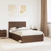 vidaXL Sängram med huvudgavel Brun Ek 120 x 200 cm Massiv furu