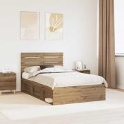 vidaXL Sängram med huvudgavel Artisan Ek 120 x 190 cm Massiv furu