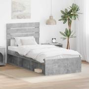 vidaXL Sängram med huvudgavel Betonggrå 90 x 190 cm Massiv furu