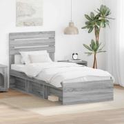 vidaXL Sängram med huvudgavel Grå Sonoma 75 x 190 cm Massiv furu